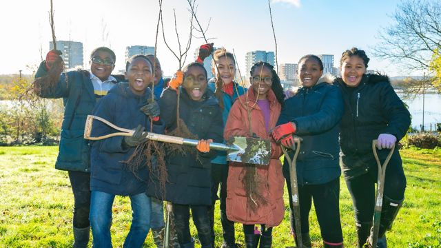 School Children Tree Planting At Southmere Park